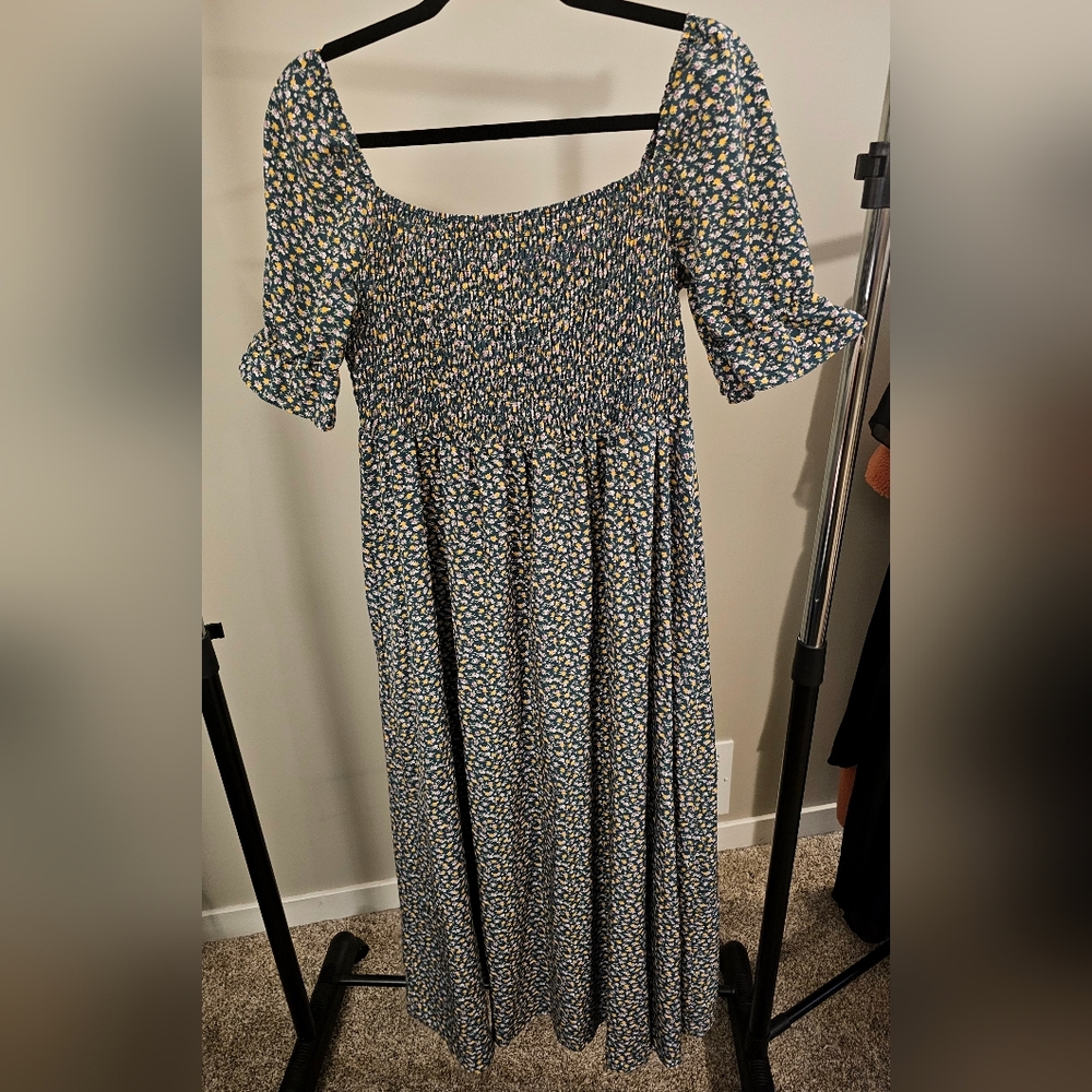 Green Flower and Gold Off Shoulder Dress